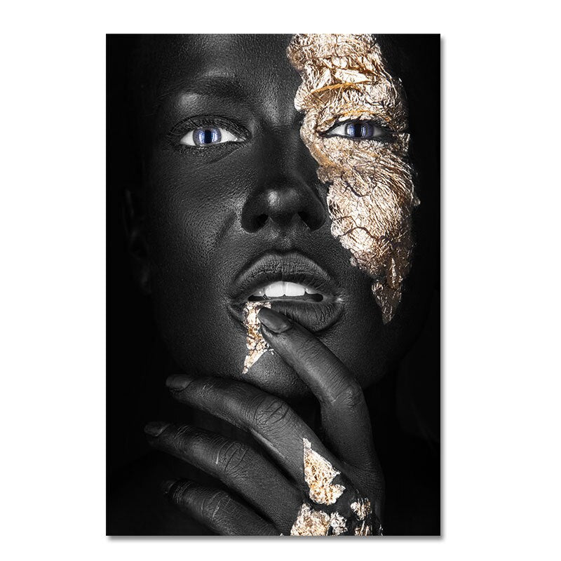 African Woman Art Canvas - Touch of Gold & Silver Gold Blue Eyes Canvas