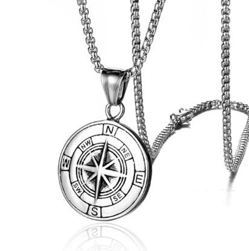Nordic Anchor Compass Necklace - Personalized Hip Hop Fashion Jewelry for Men Style 16-Silver Men's Necklace