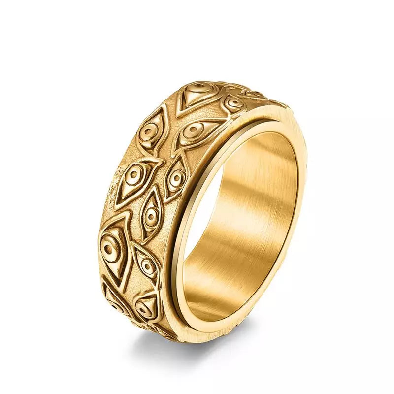 Vintage Carved Eyes Stainless Steel Ring - Unisex Punk Rock Finger Jewelry Gold Men's Rings