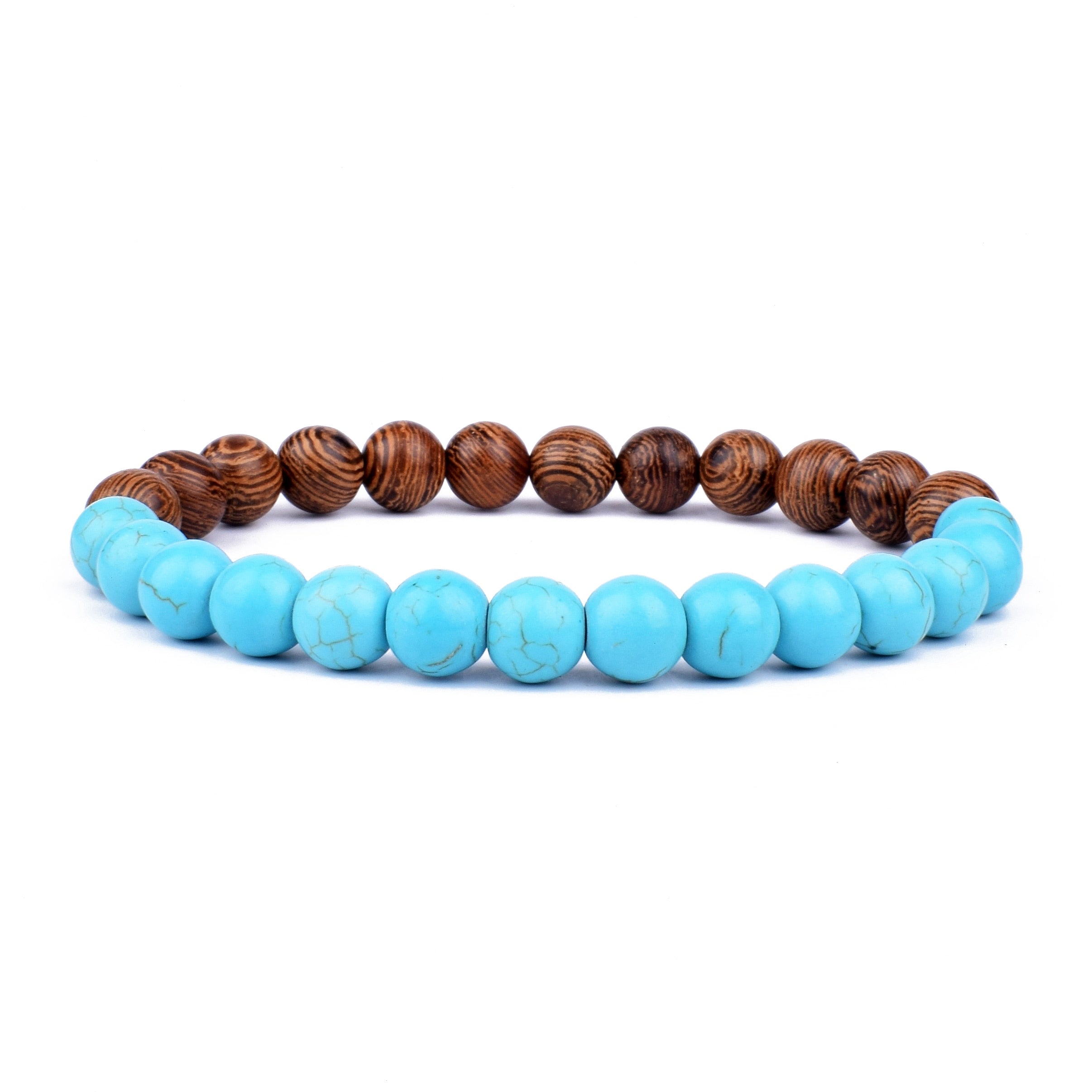 Volcanic Stone Bracelet Aqua & Wood Men's Bracelet