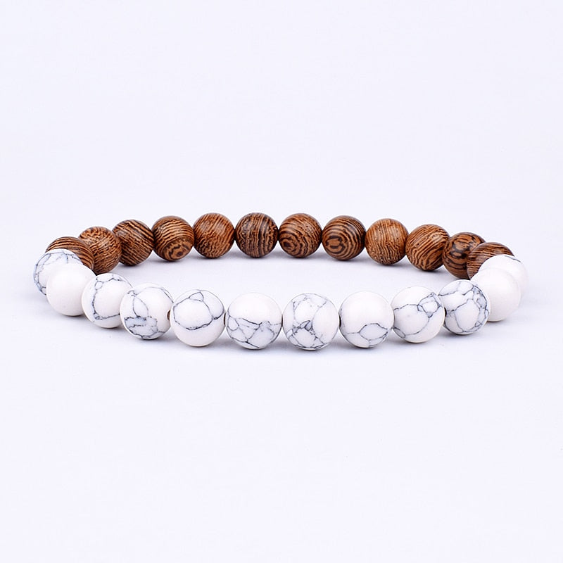 Volcanic Stone Bracelet White & Wood I Men's Bracelet