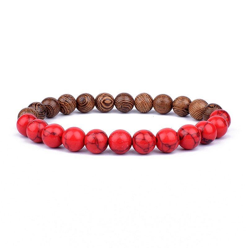 Volcanic Stone Bracelet Red & Wood Men's Bracelet