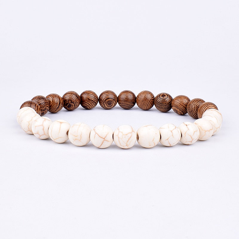 Volcanic Stone Bracelet Beige & Wood Men's Bracelet