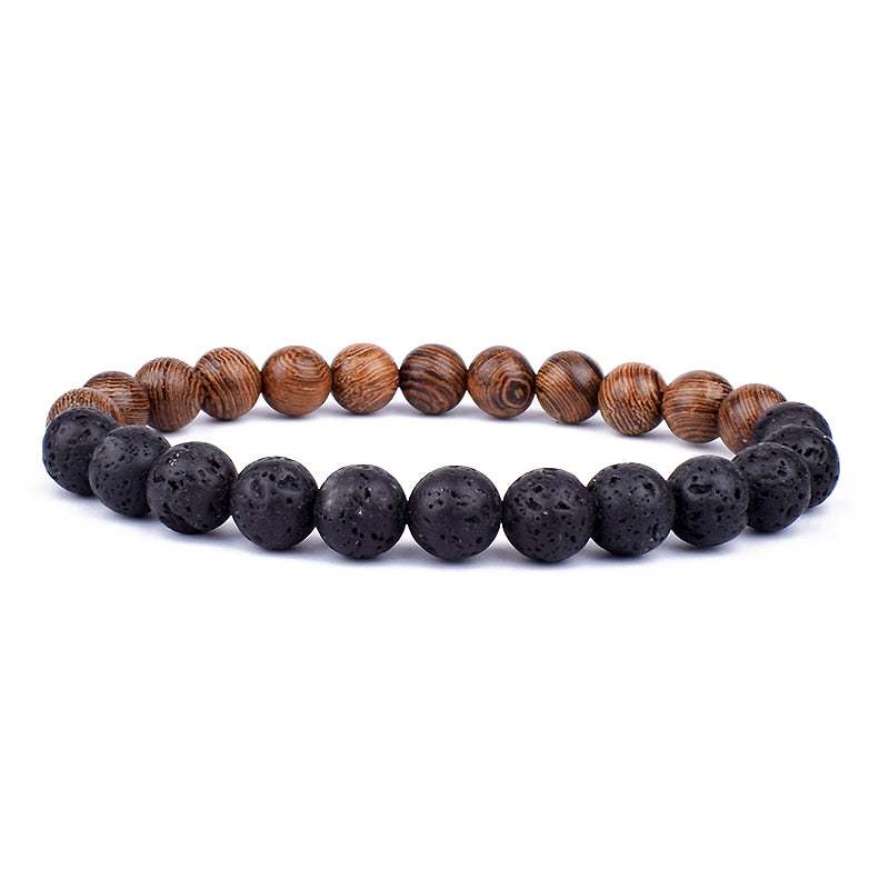 Volcanic Stone Bracelet Black & Wood III Men's Bracelet