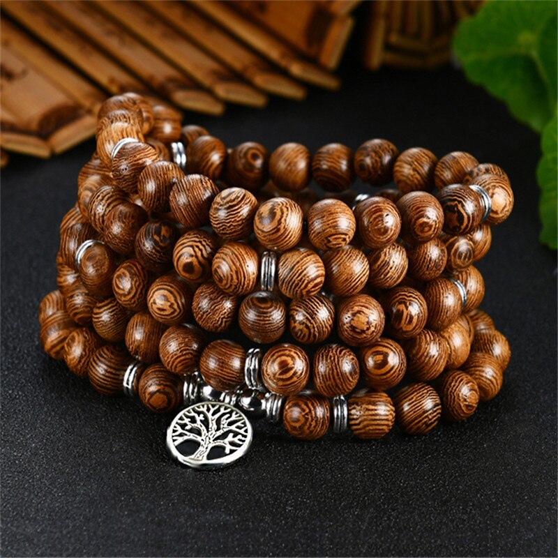 Wooden Rosary Beads Bracelet Hollow Life Tree Rosary Beads Bracelet