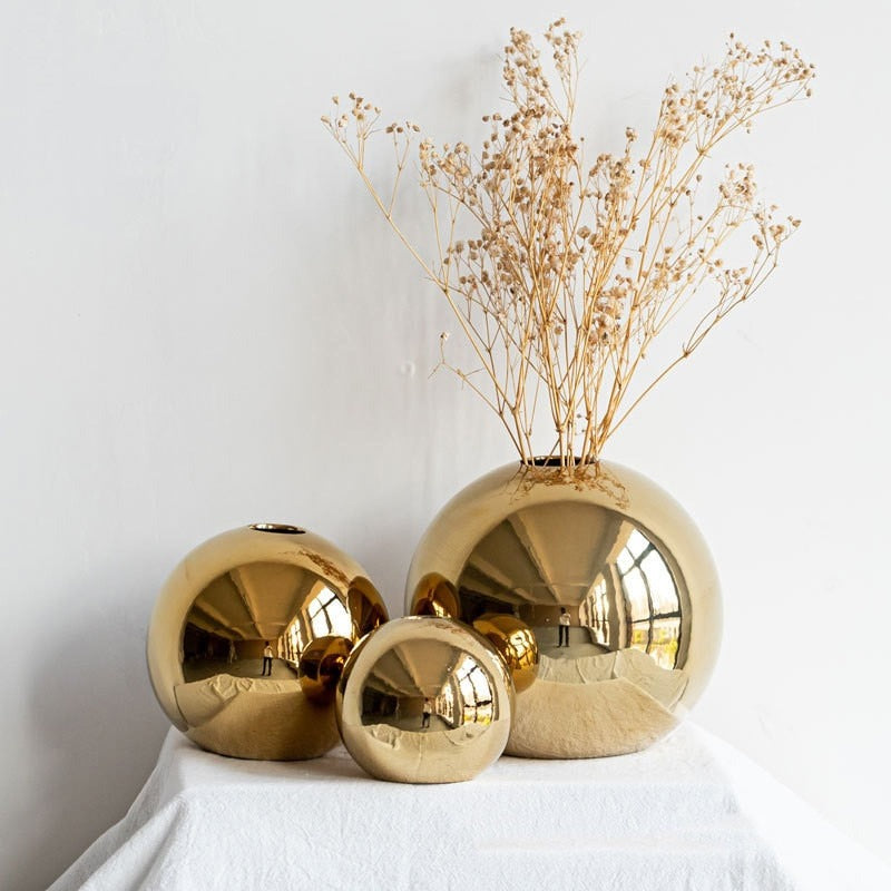 Golden Reflective Ball Vases Reflective Vase