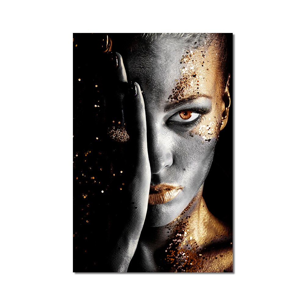 African Woman Art Canvas - Touch of Gold & Silver Golden Splashes Canvas