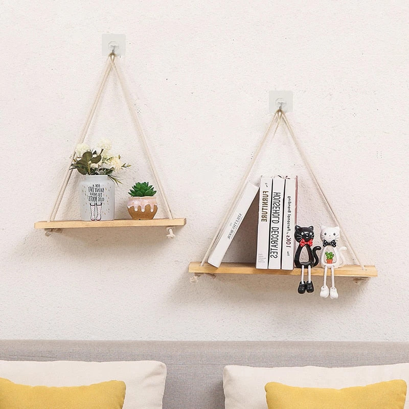 Hanging Wood Swing Shelf Wooden Shelf