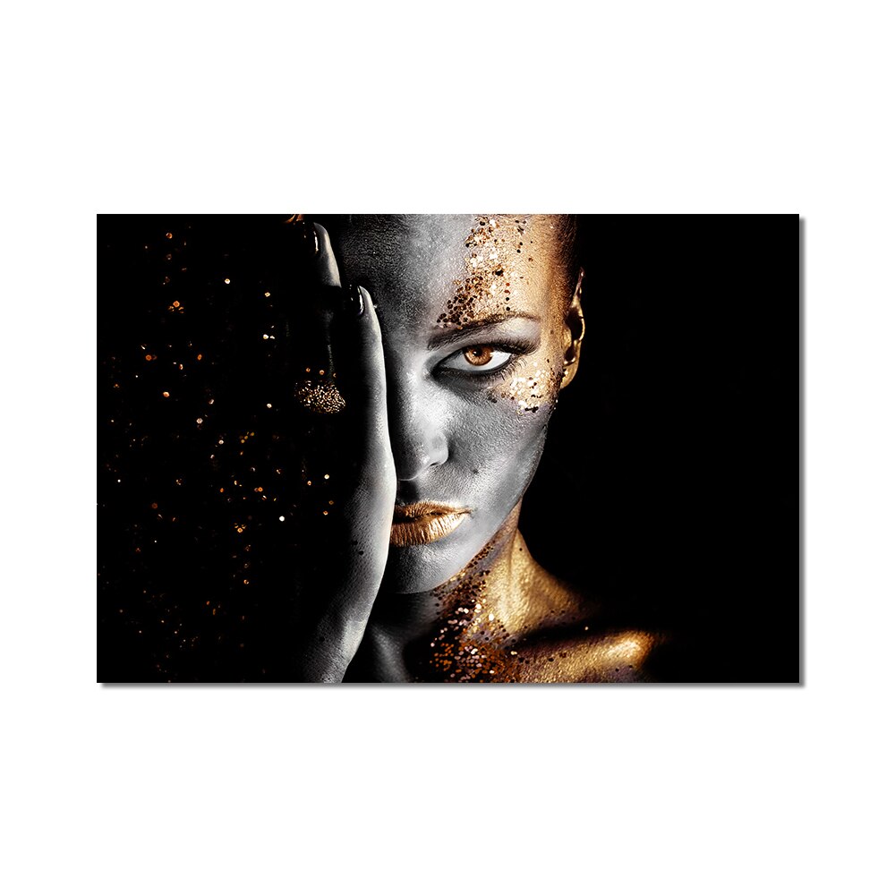 African Woman Art Canvas - Touch of Gold & Silver Golden Splashes H Canvas