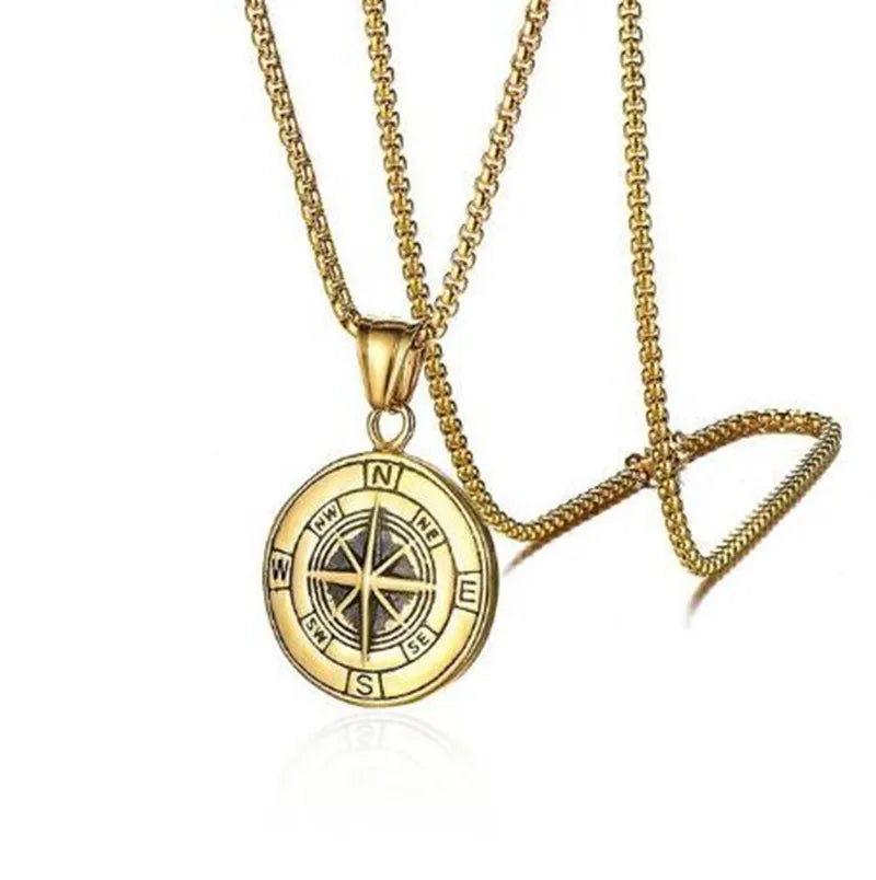 Nordic Anchor Compass Necklace - Personalized Hip Hop Fashion Jewelry for Men Style 17-Gold Men's Necklace