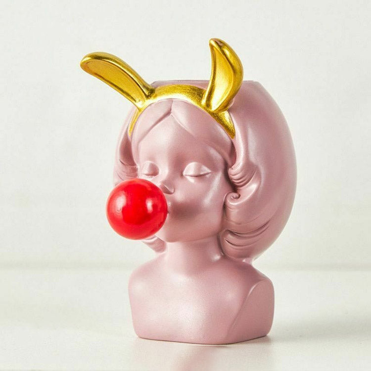 Bubble-Blowing Girl Planter Vase Pink - Bunny Ears Bubble-Blowing Girl Vase Vases