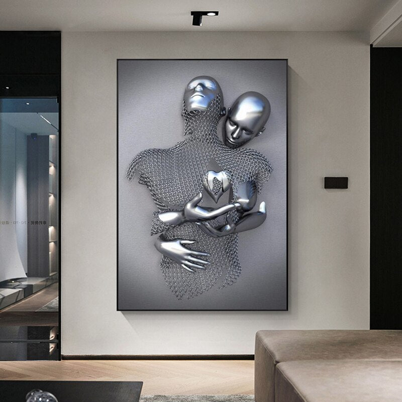 3D Couple In Love Canvas Hugging Couple Canvas