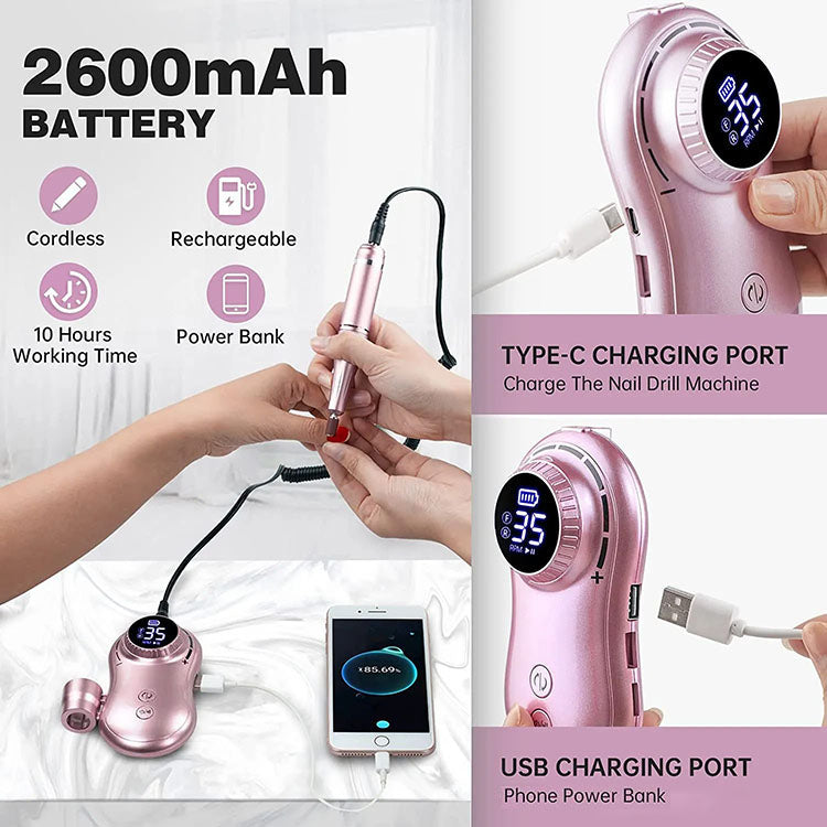Portable Rechargeable Nail Drill - Professional Electric Nail File Rechargeable Nail Drill
