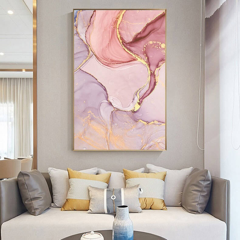 Pink & Gold Shimmer Modern Art Pink with Purple Canvas