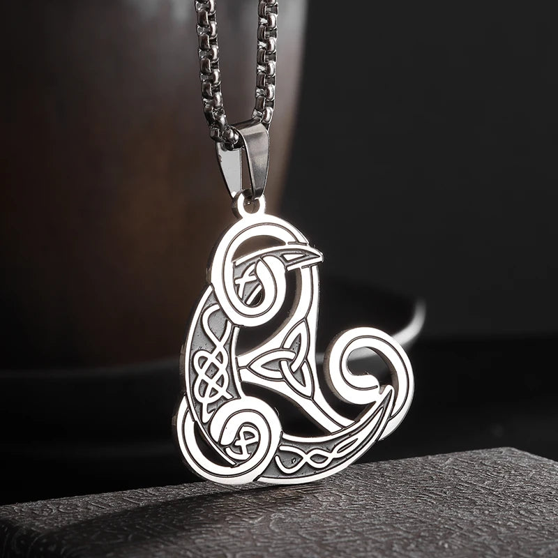 Witch Knot Necklace - Stainless Steel Celtic Knot Pendant Style 7-Silver Men's Necklace