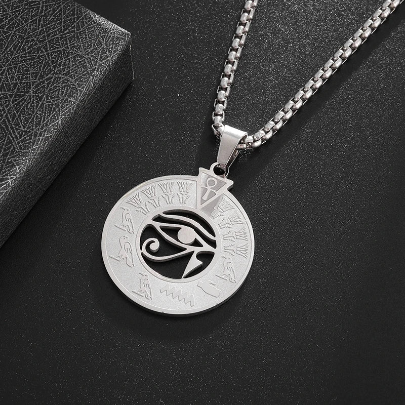 Eye of Horus Necklace - Ancient Egypt Protection Pendant Style 1-Silver Men's Necklace