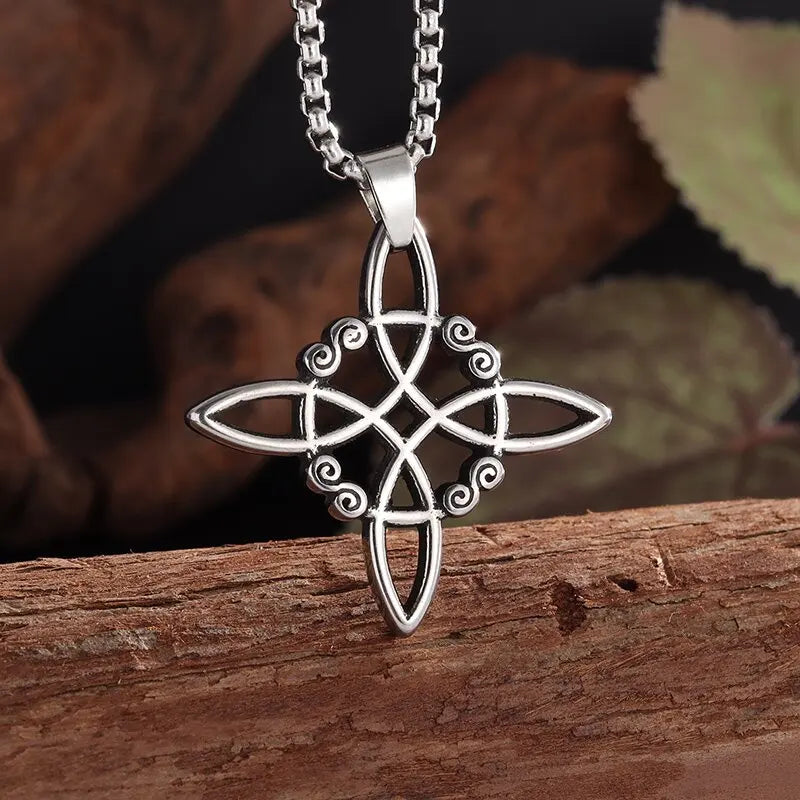 Witch Knot Necklace - Stainless Steel Celtic Knot Pendant Style 26-Silver Men's Necklace