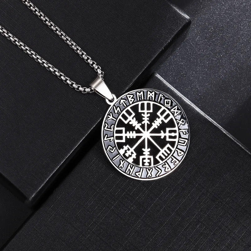 Nordic Anchor Compass Necklace - Personalized Hip Hop Fashion Jewelry for Men Style 22-Silver Men's Necklace