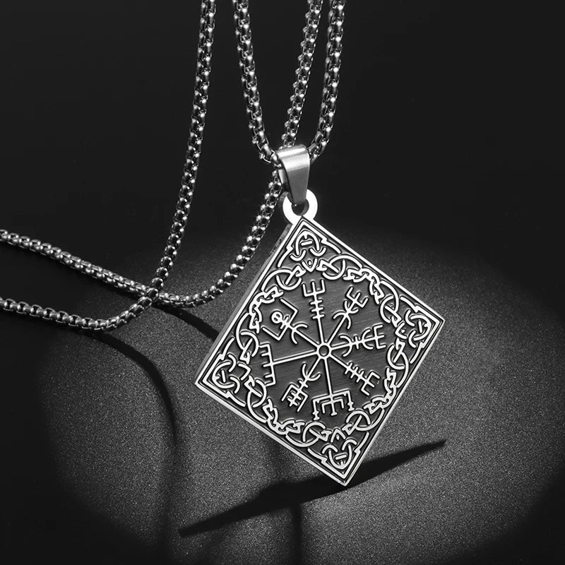 Nordic Anchor Compass Necklace - Personalized Hip Hop Fashion Jewelry for Men Style 40-Silver Men's Necklace