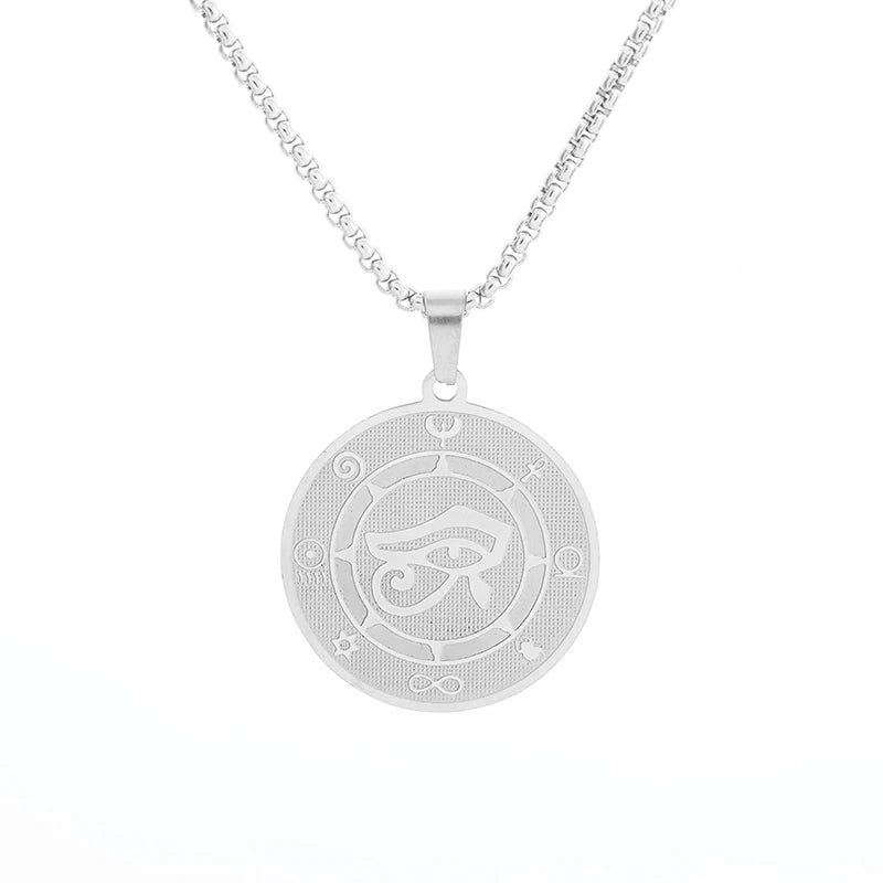 Eye of Horus Necklace - Ancient Egypt Protection Pendant Style 15-Steel-color Men's Necklace