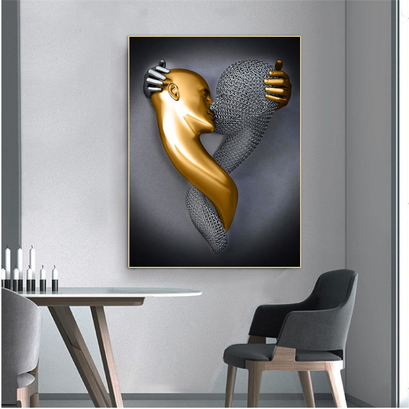 Black & Gold Couple In Love Canvas Canvas