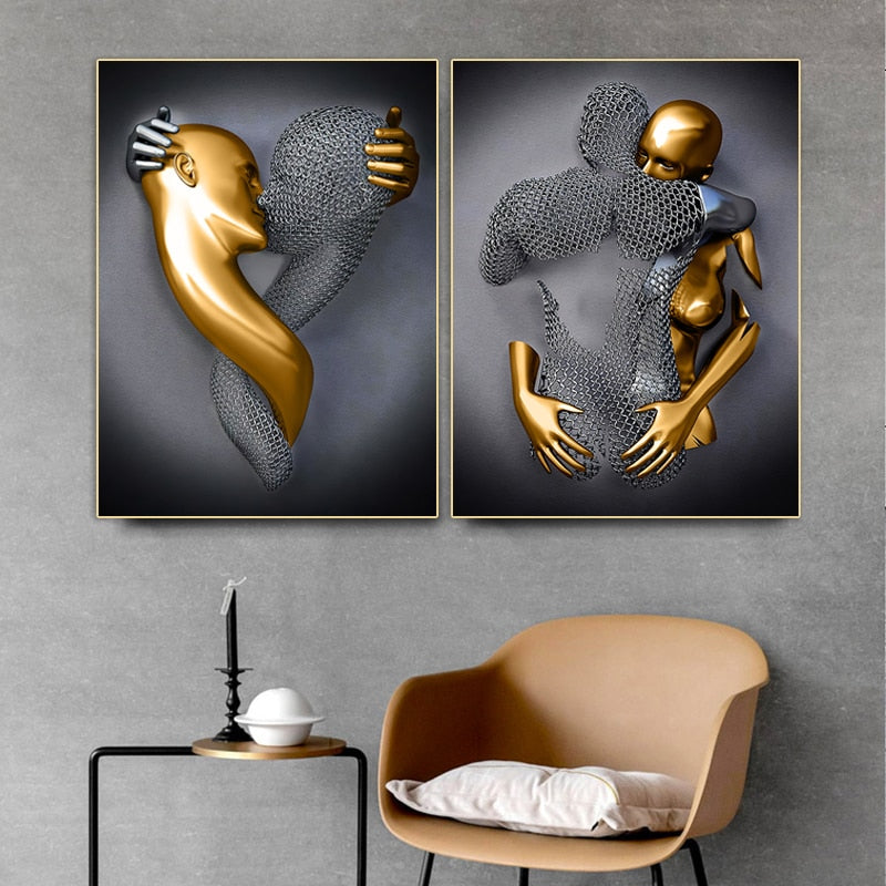 Black & Gold Couple In Love Canvas Canvas