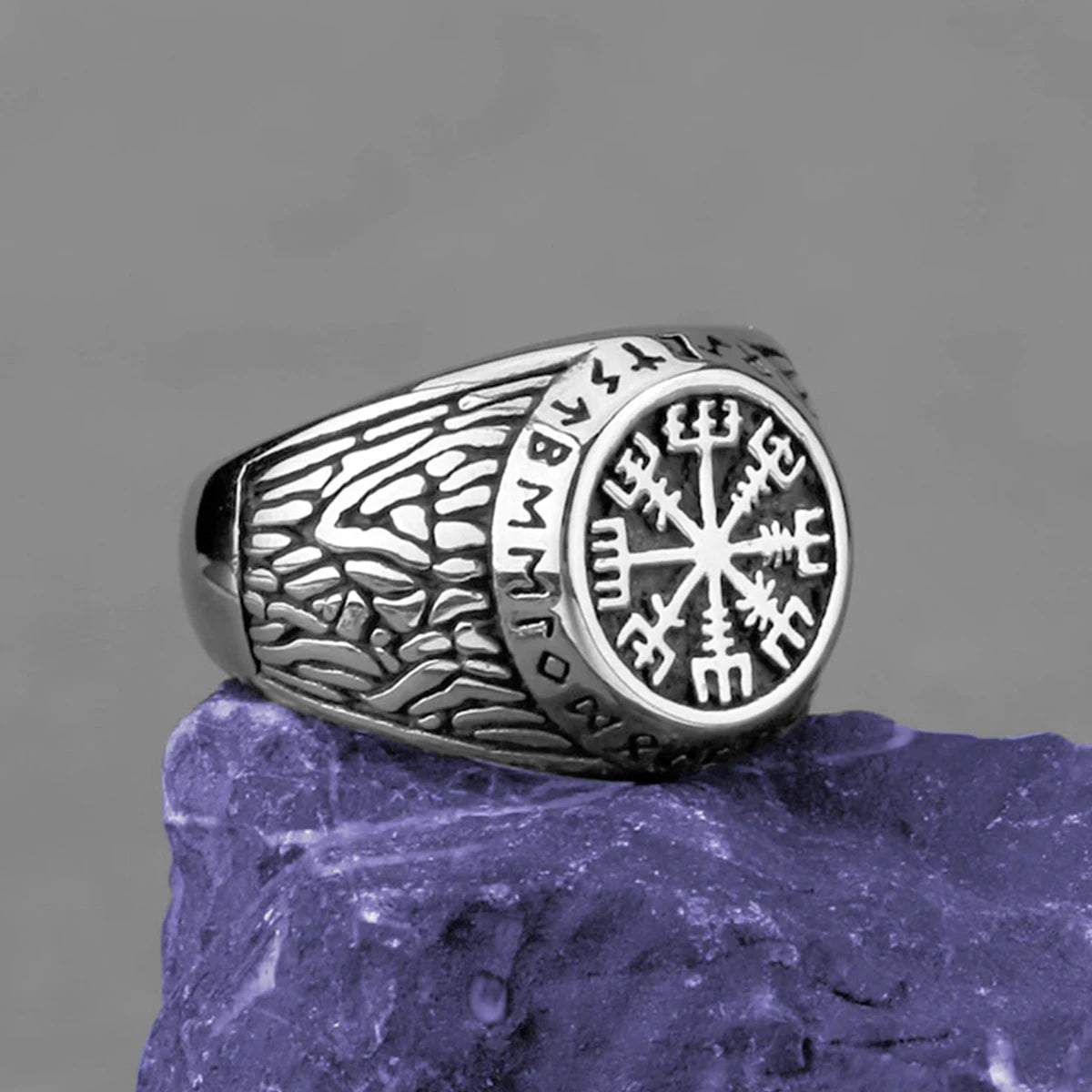 Nordic Viking Stainless Steel Ring - Anchor Compass Tree of Life Rune Amulet Wolf Finger Jewelry VK-10 Men's Rings