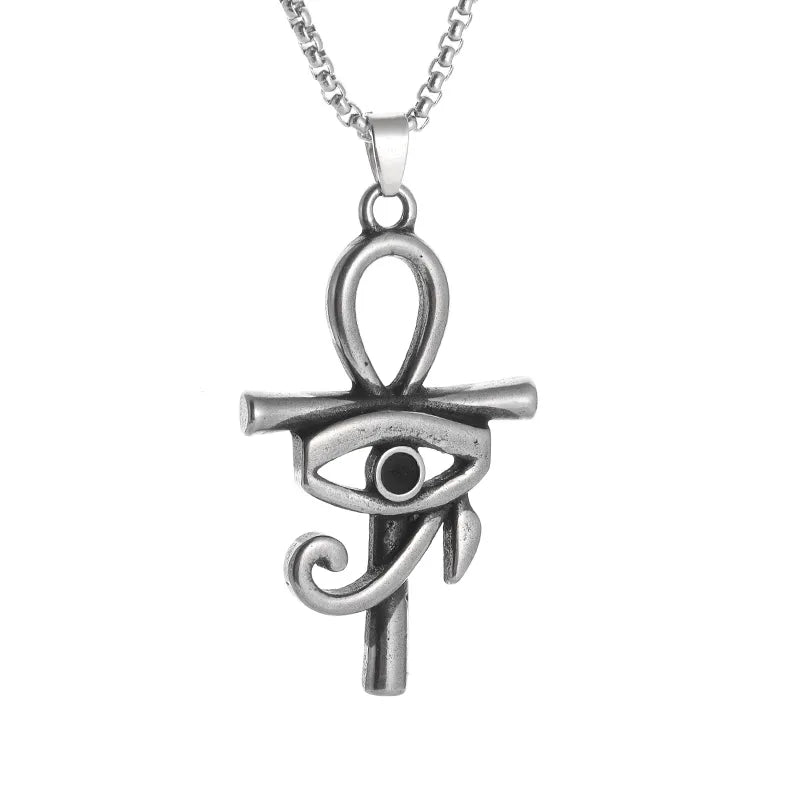 Eye of Horus Necklace - Ancient Egypt Protection Pendant Style 32-Silver Men's Necklace