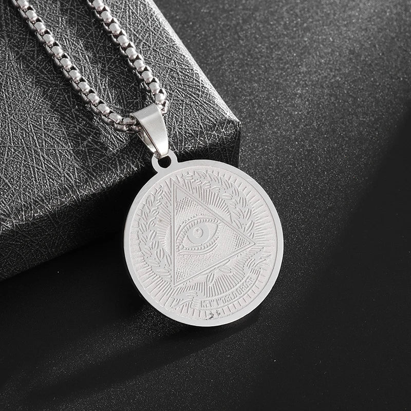 Eye of Horus Necklace - Ancient Egypt Protection Pendant Style 3-Silver Men's Necklace