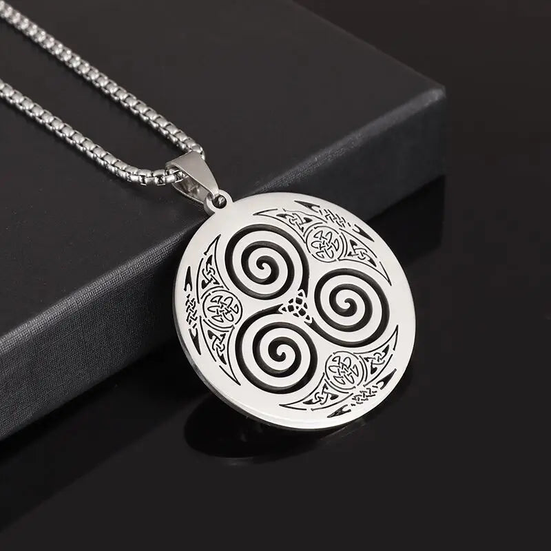 Witch Knot Necklace - Stainless Steel Celtic Knot Pendant Style 6-Silver Men's Necklace