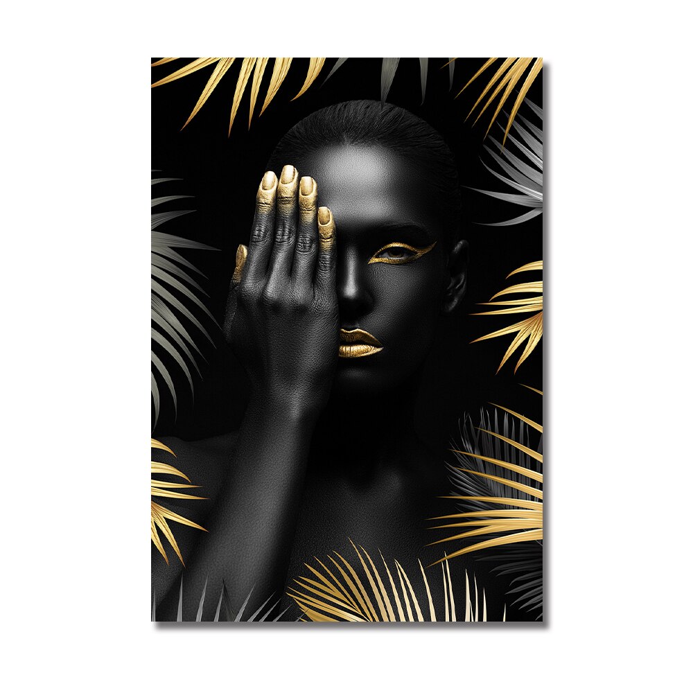African Woman Art Canvas - Touch of Gold & Silver Gold Shapes Canvas