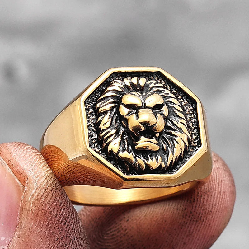 Lion Stainless Steel Rings for Men - Unique Punk Trendy Jewelry Gift Gold Men's Rings