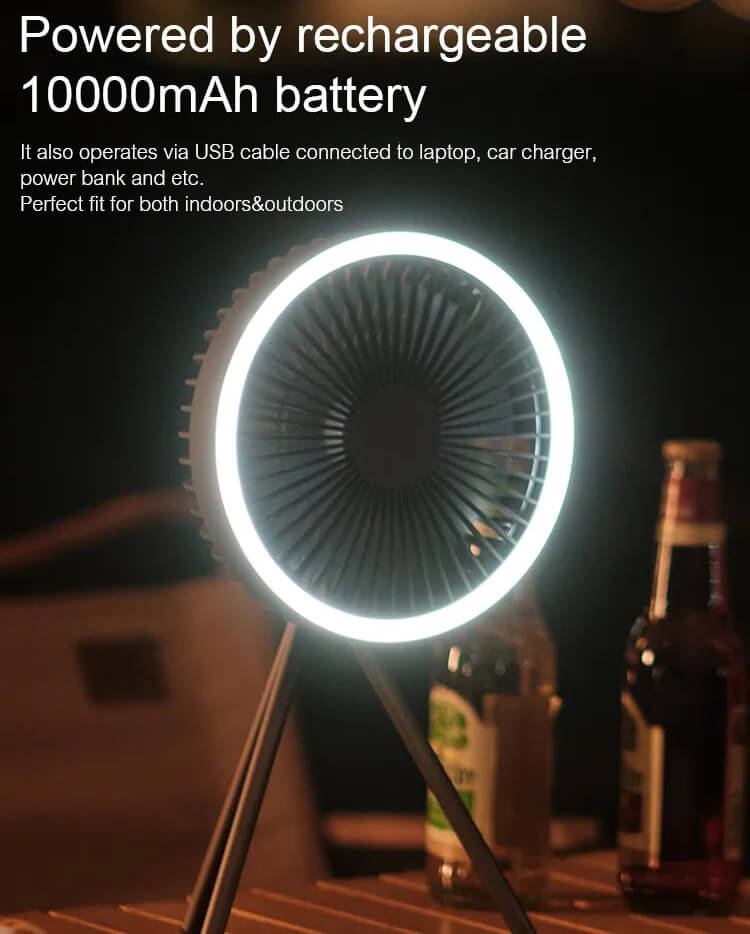 Rechargeable 10000mAh Portable Fan With Light Portable Fan
