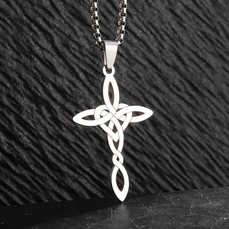 Witch Knot Necklace - Stainless Steel Celtic Knot Pendant Style 40-Silver Men's Necklace