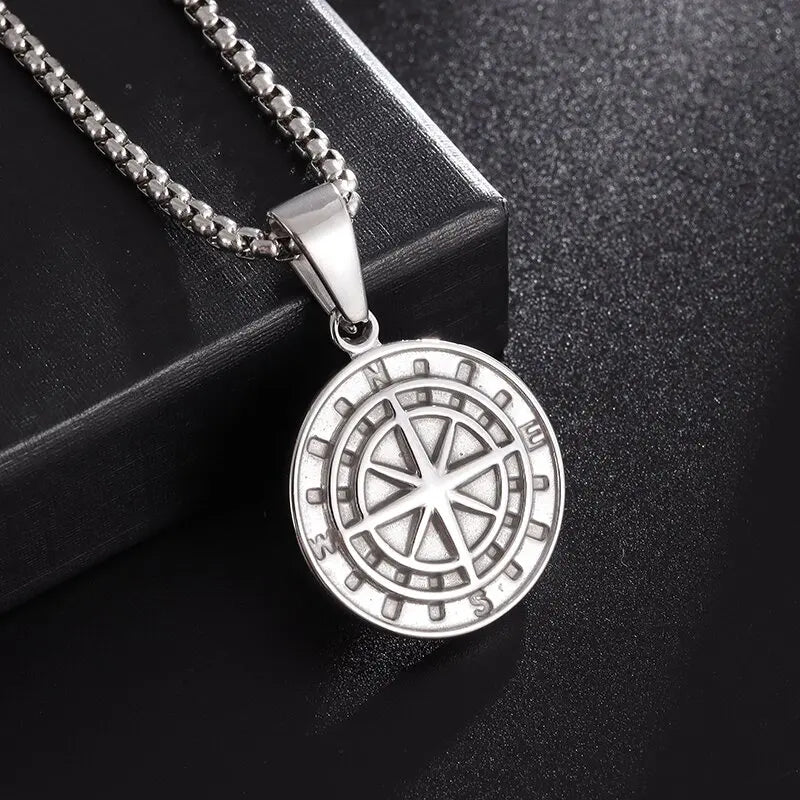 Nordic Anchor Compass Necklace - Personalized Hip Hop Fashion Jewelry for Men Style 25-Silver Men's Necklace