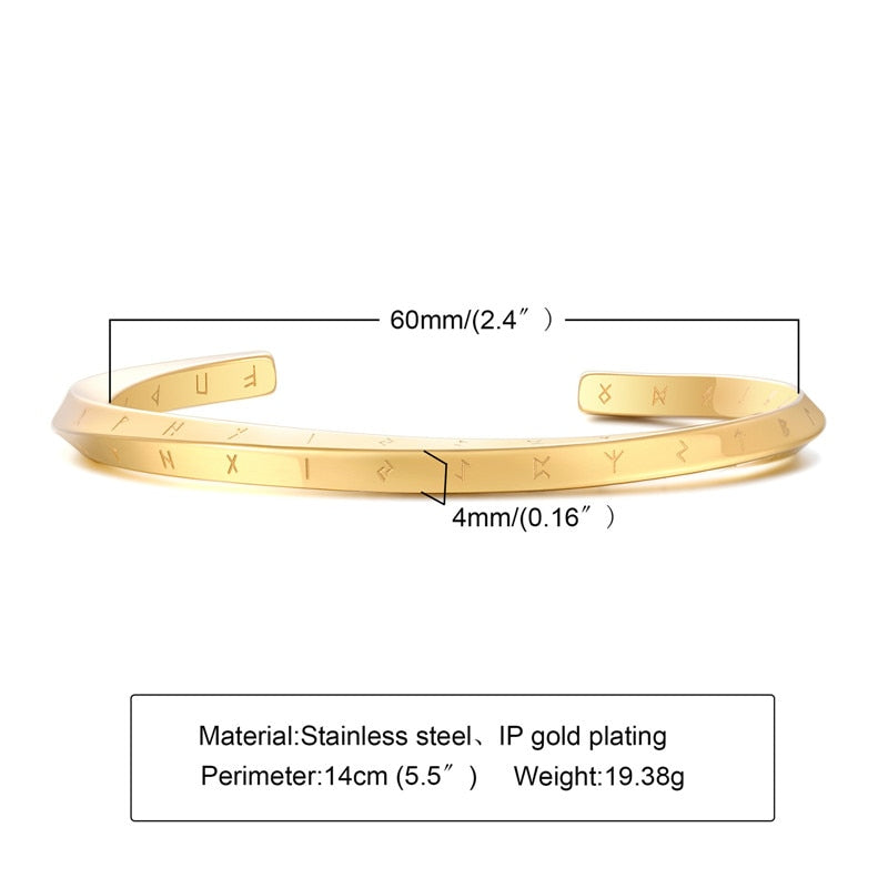 Engraved Valhalla Twist Cuff For Men Gold - 60mm Men's Bracelets