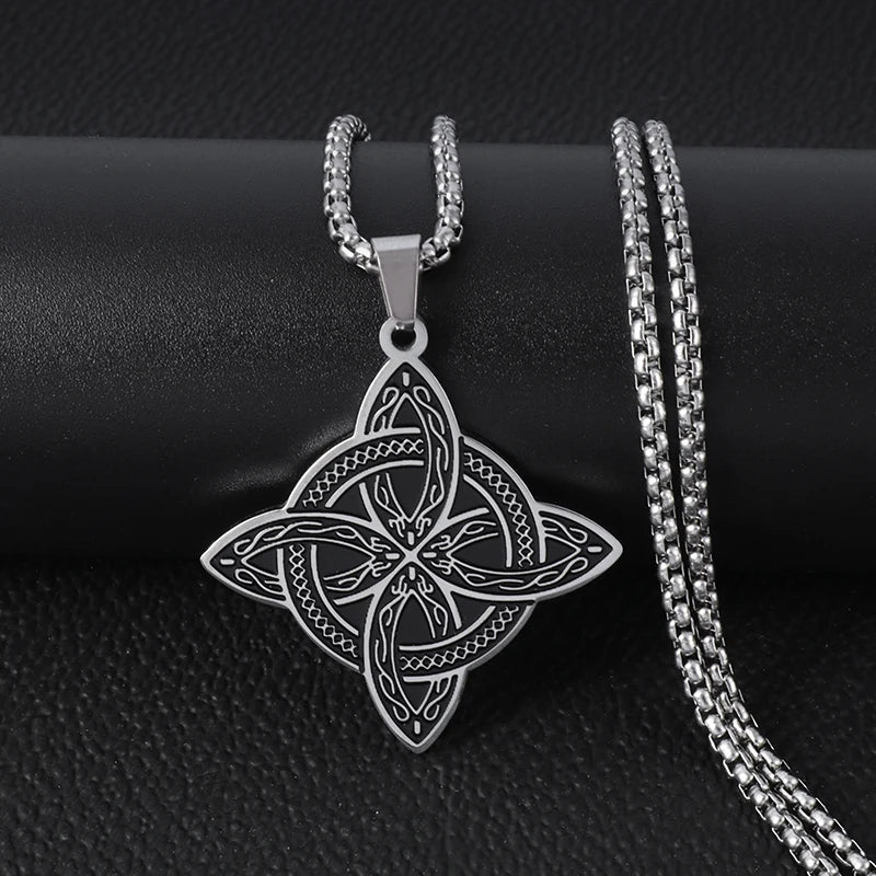 Witch Knot Necklace - Stainless Steel Celtic Knot Pendant Style 34-Silver Men's Necklace