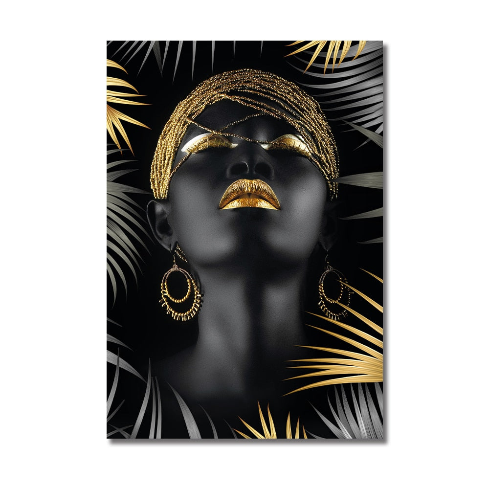 African Woman Art Canvas - Touch of Gold & Silver Gold Jewelry Canvas