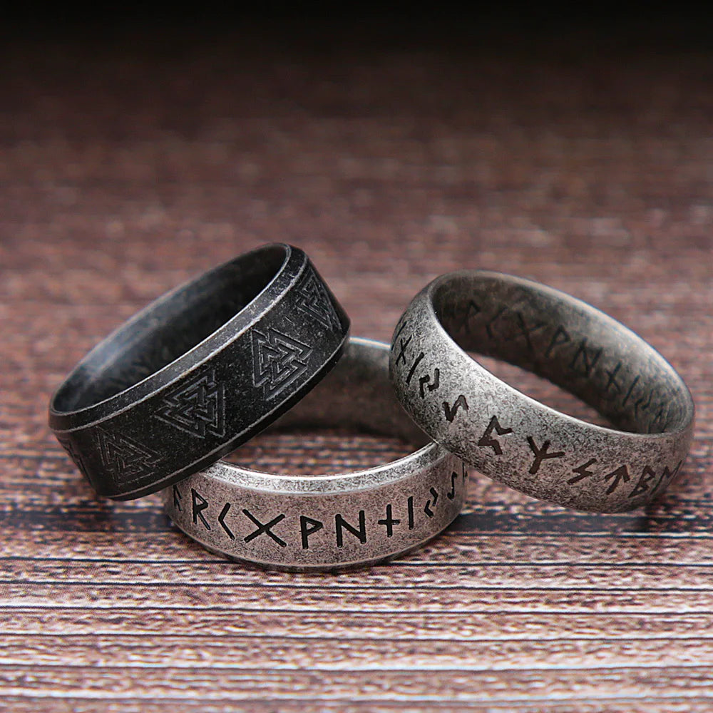 Norse Rune Ring - 316L Stainless Steel Viking Odin Letter Amulet Jewelry Men's Rings