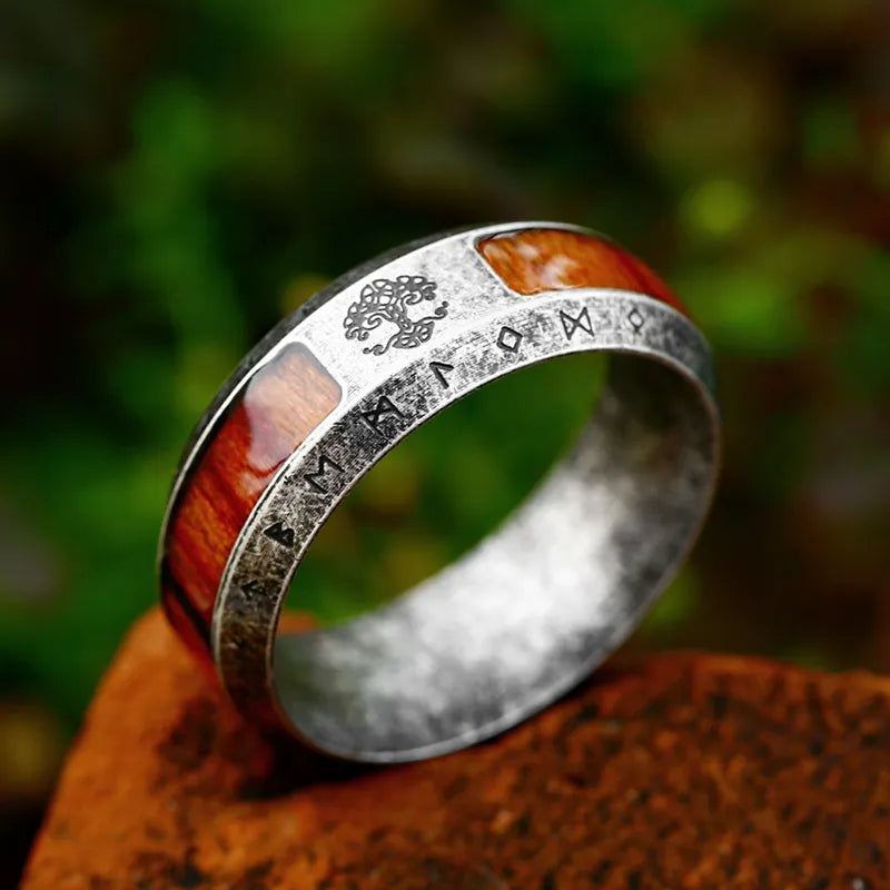 Viking Tree of Life Stainless Steel Ring - Vintage Celtic Knot Rune Jewelry for Men VK-5 Retro Men's Rings