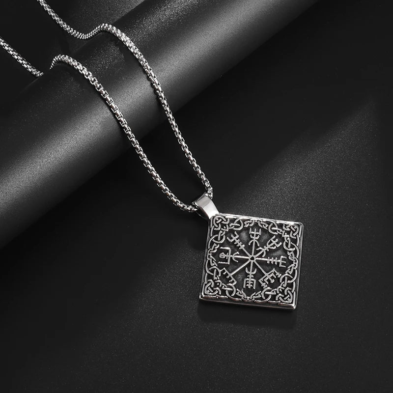 Nordic Anchor Compass Necklace - Personalized Hip Hop Fashion Jewelry for Men Style 41-Silver Men's Necklace