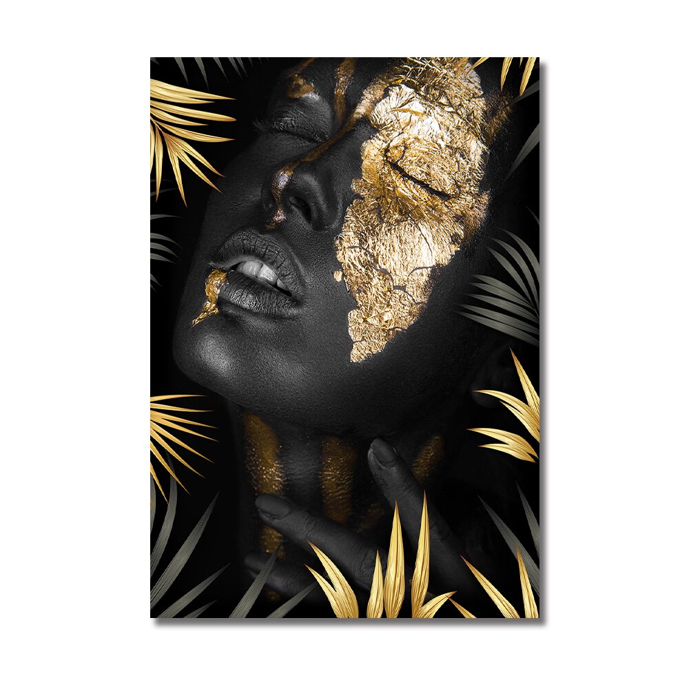 African Woman Art Canvas - Touch of Gold & Silver Gold Eyes Closed Canvas