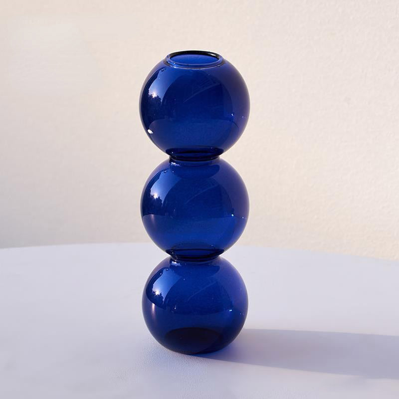 Crystal Glass Bubble Vase Dark Blue - Small Glass Vase