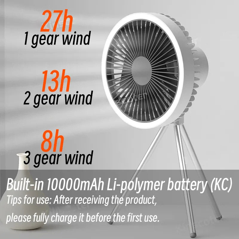 Rechargeable 10000mAh Portable Fan With Light Portable Fan