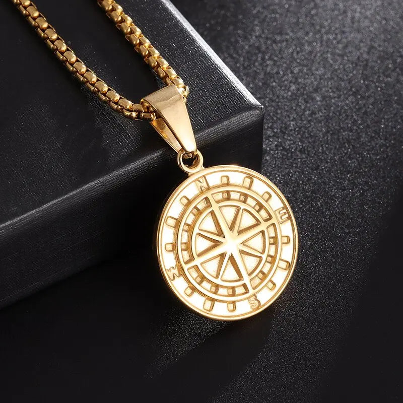 Nordic Anchor Compass Necklace - Personalized Hip Hop Fashion Jewelry for Men Style 18-Gold Men's Necklace