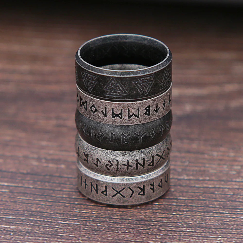 Norse Rune Ring - 316L Stainless Steel Viking Odin Letter Amulet Jewelry Men's Rings