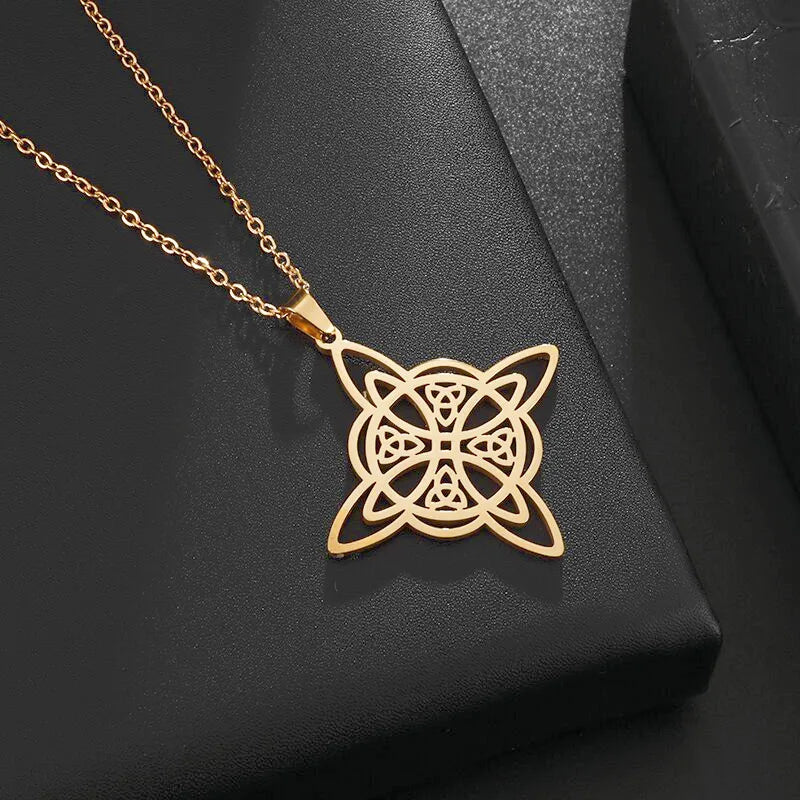 Witch Knot Necklace - Stainless Steel Celtic Knot Pendant Style 31-Gold Men's Necklace
