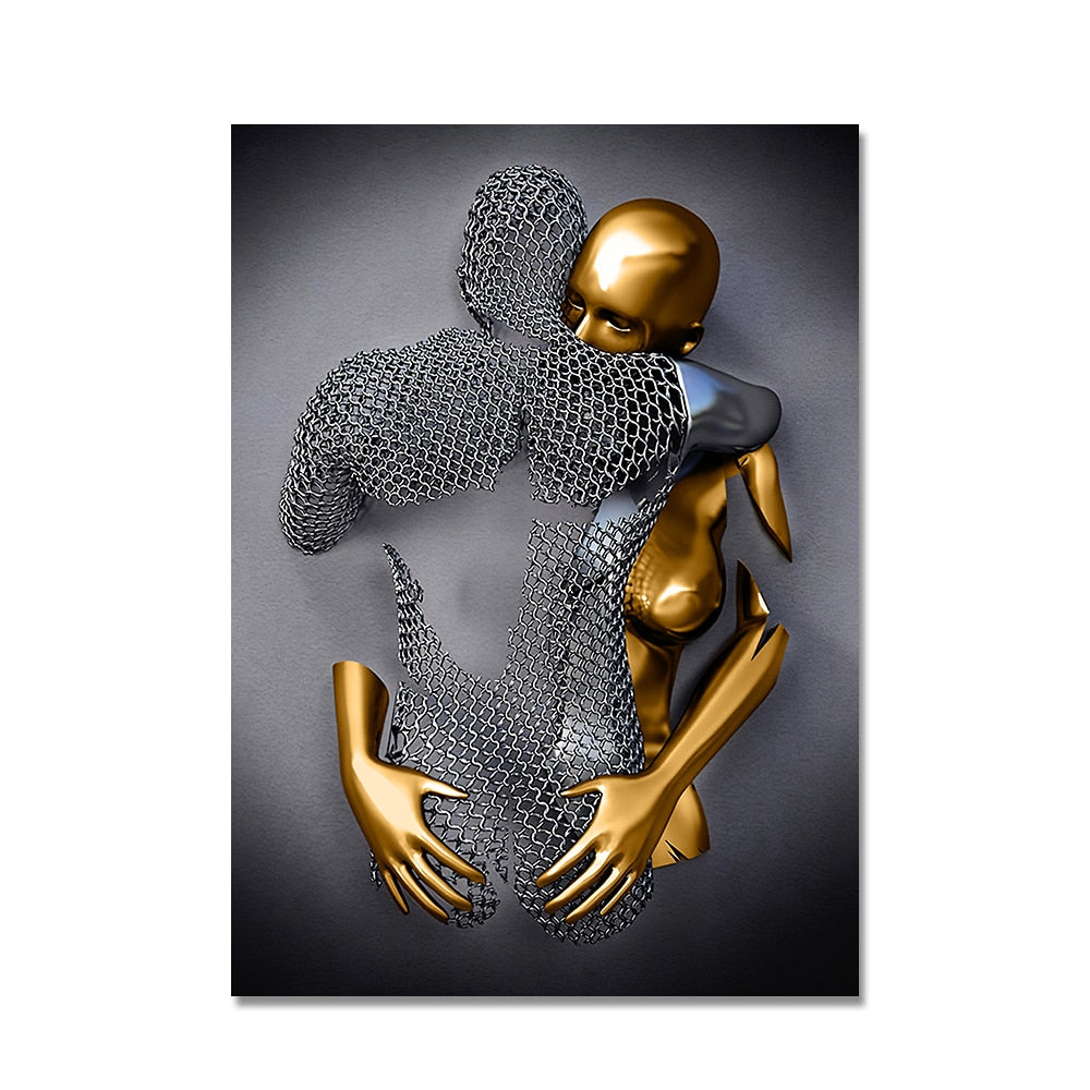 Black & Gold Couple In Love Canvas Intimate Couple Canvas