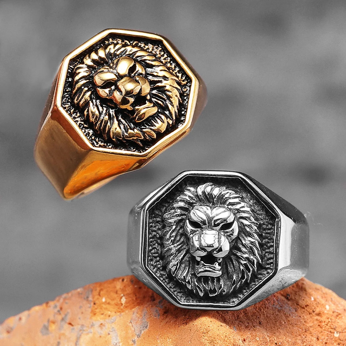 Lion Stainless Steel Rings for Men - Unique Punk Trendy Jewelry Gift Men's Rings