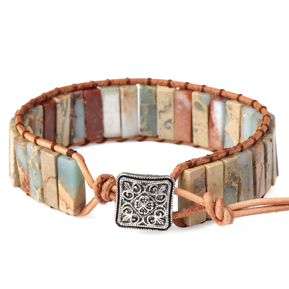 Natural Gem Leather Tibetan Bracelet Platinum Tibetan Bracelet